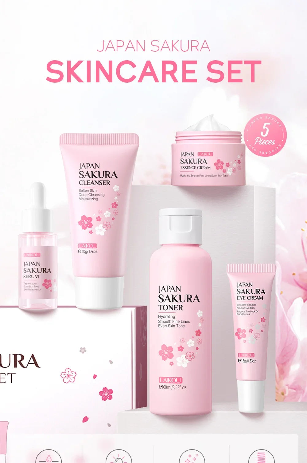 LAIKOU Sakura Glow Skincare Set (5-Piece)
